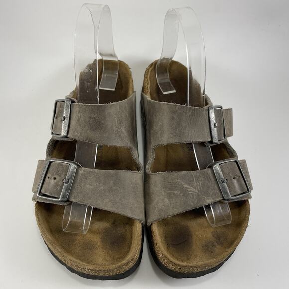 Birkenstock Arizona Slide Sandals Women Size 38 US 7-7.5 Gray Leather Soft FB - Picture 3 of 10